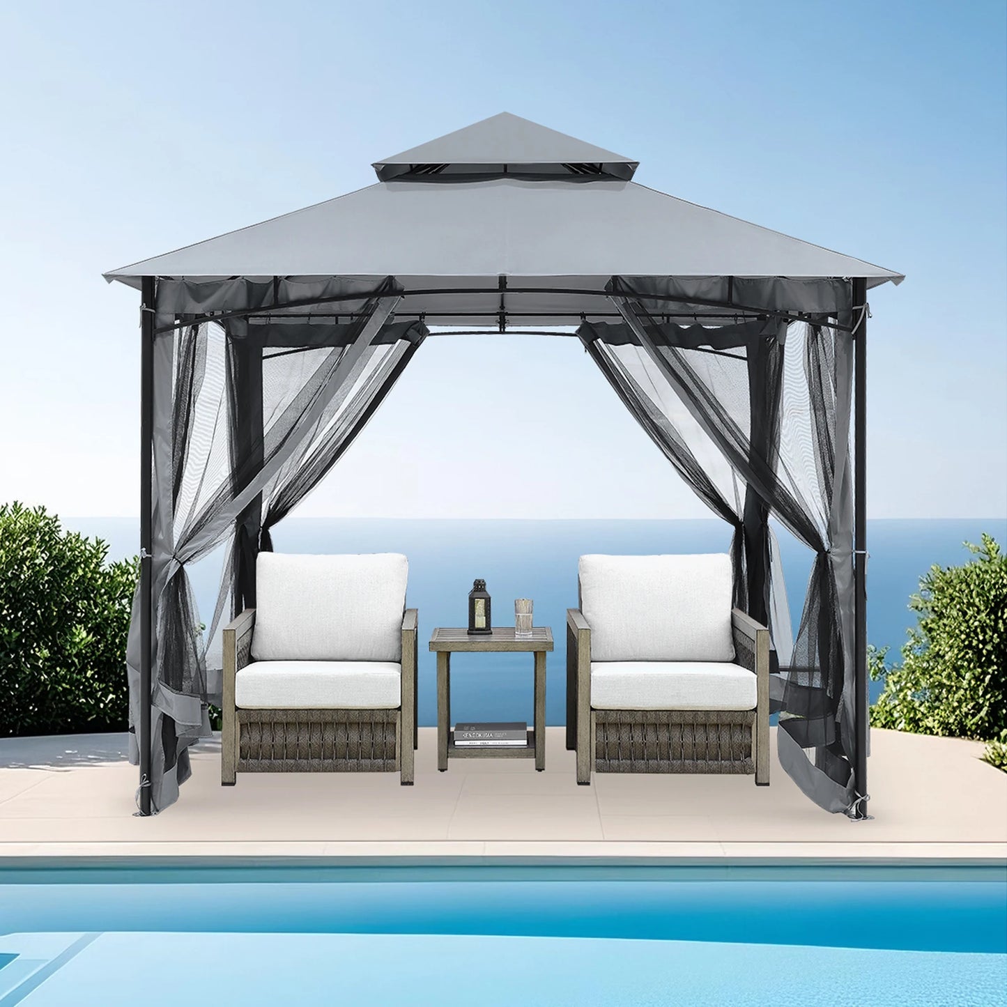 SeeHill 10' X 10' Steel Frame Gazebo with Mosquito Netting