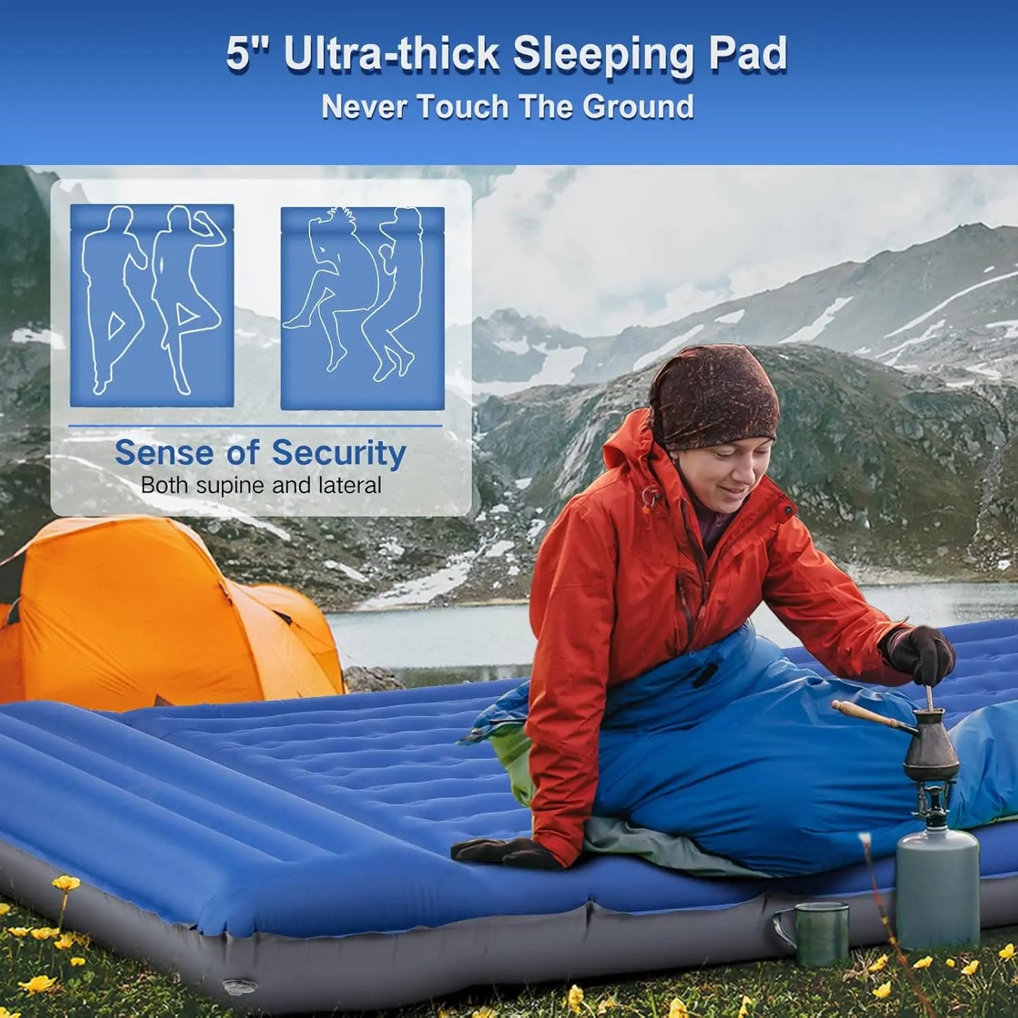 Double Sleeping Inflatable Pad4 Self Inflating 6'' Extra-Thick 2 Person
