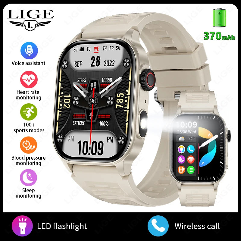 Waterproof Smartwatch 2.01'' Screen LED Bluetooth Flashlight Health Monitor