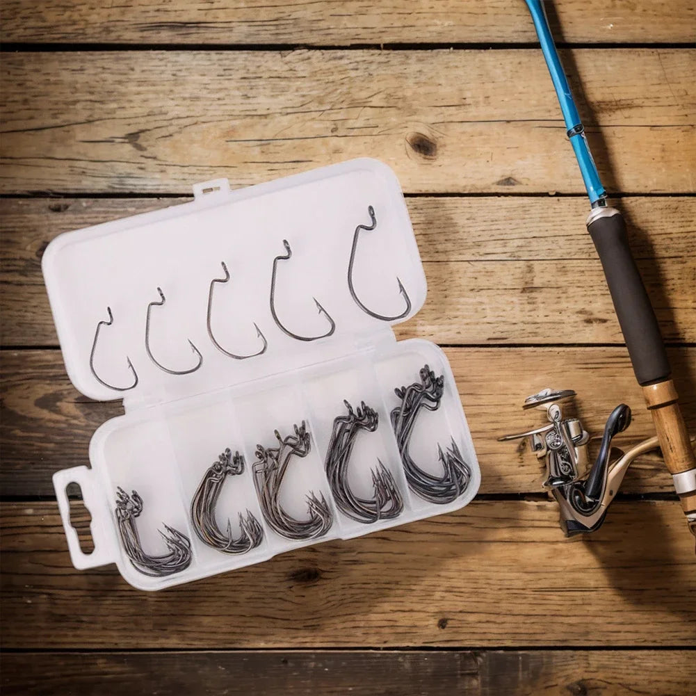 50 Pcs/Box Wide Offset Hook High Carbon Steel