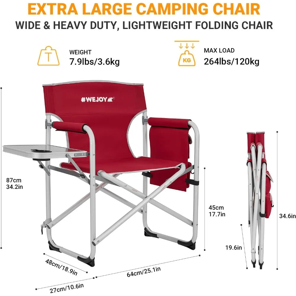 Heavy Duty Oversized Portable Folding Directors Chair with Side Table