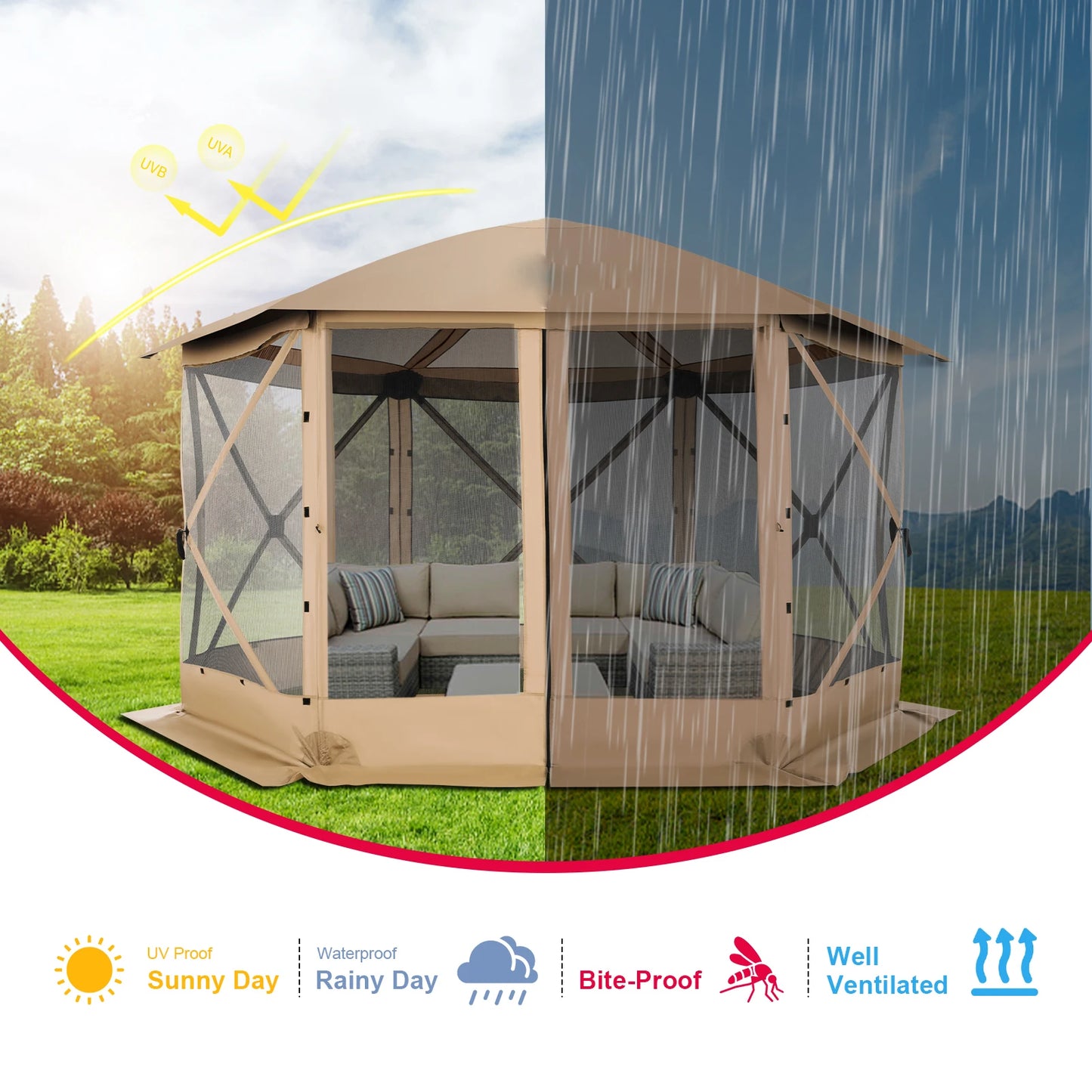 Pop up 12x12 Outdoor Gazebo Screened Tent
