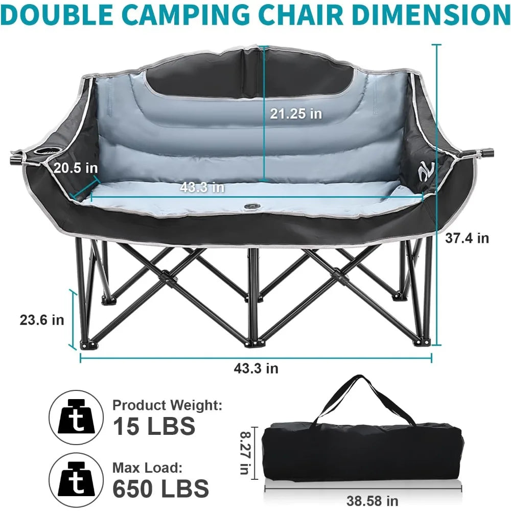 Oversized Heavy Duty Portable Padded Folding Loveseat