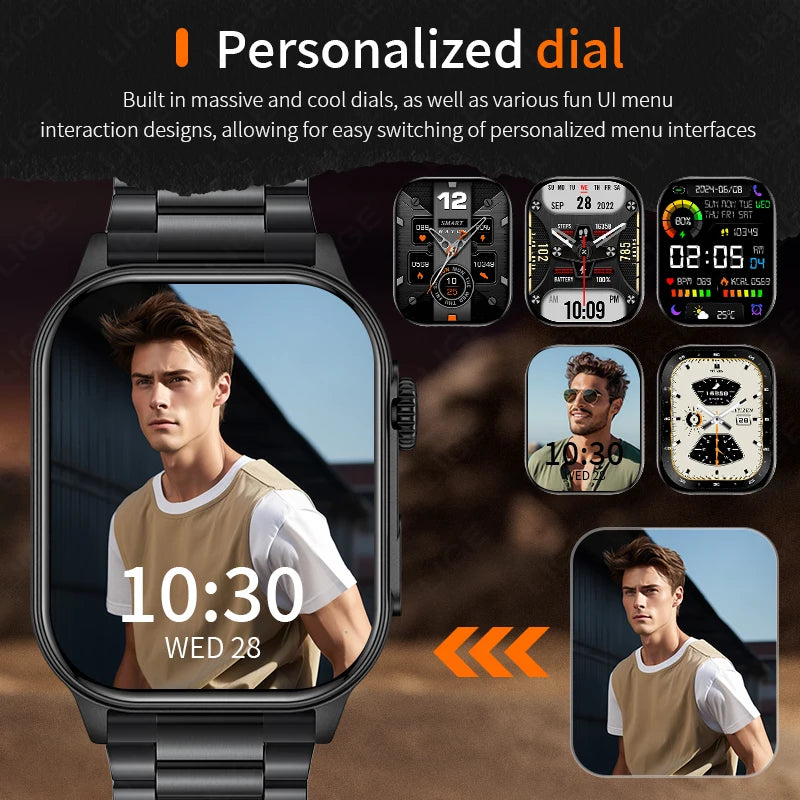 Waterproof Smartwatch 2.01'' Screen LED Bluetooth Flashlight Health Monitor