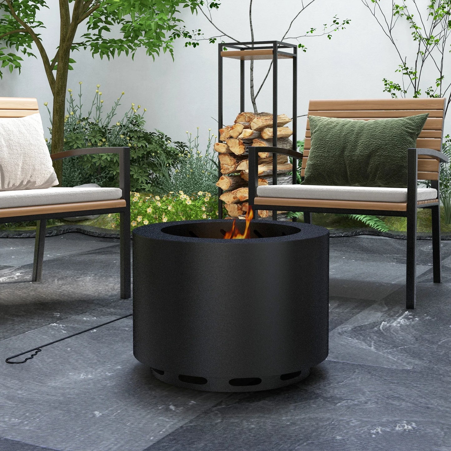 Smokeless Fire Pit with Poker 19" Firepit, Steel, Silver