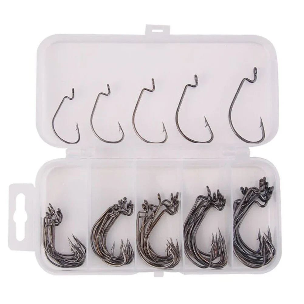 50 Pcs/Box Wide Offset Hook High Carbon Steel