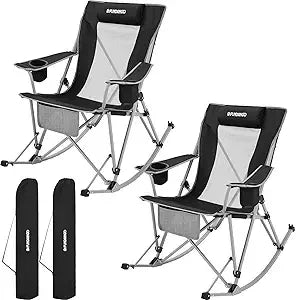 2 Pack Rocking High Mesh Back Portable Folding Chairs with Pillows