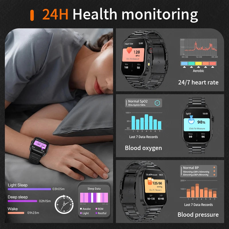 Waterproof Smartwatch 2.01'' Screen LED Bluetooth Flashlight Health Monitor