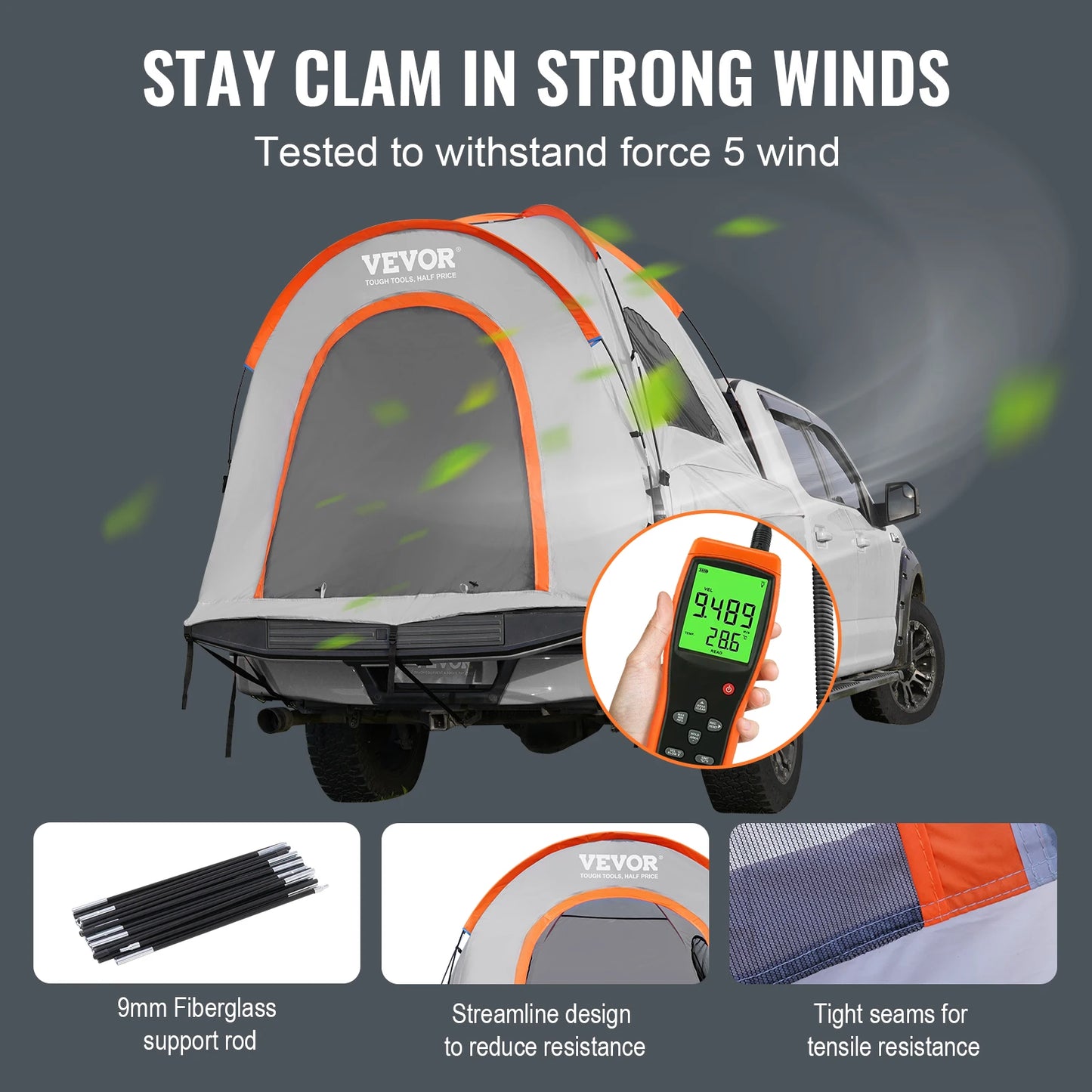 Waterproof Double Layer Truck Bed Tent with Rain Layer 6.4-6.7'/5.5-6'