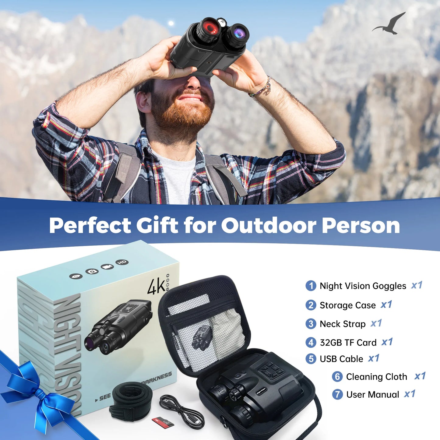 4K Night Vision Binoculars 3inch Screen 8X Digital Zoom With Tactical Light