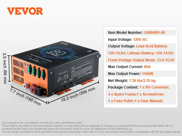 RV Converter 110V AC to 12VDC 4Stage Smart Charging 13V to 16.5V