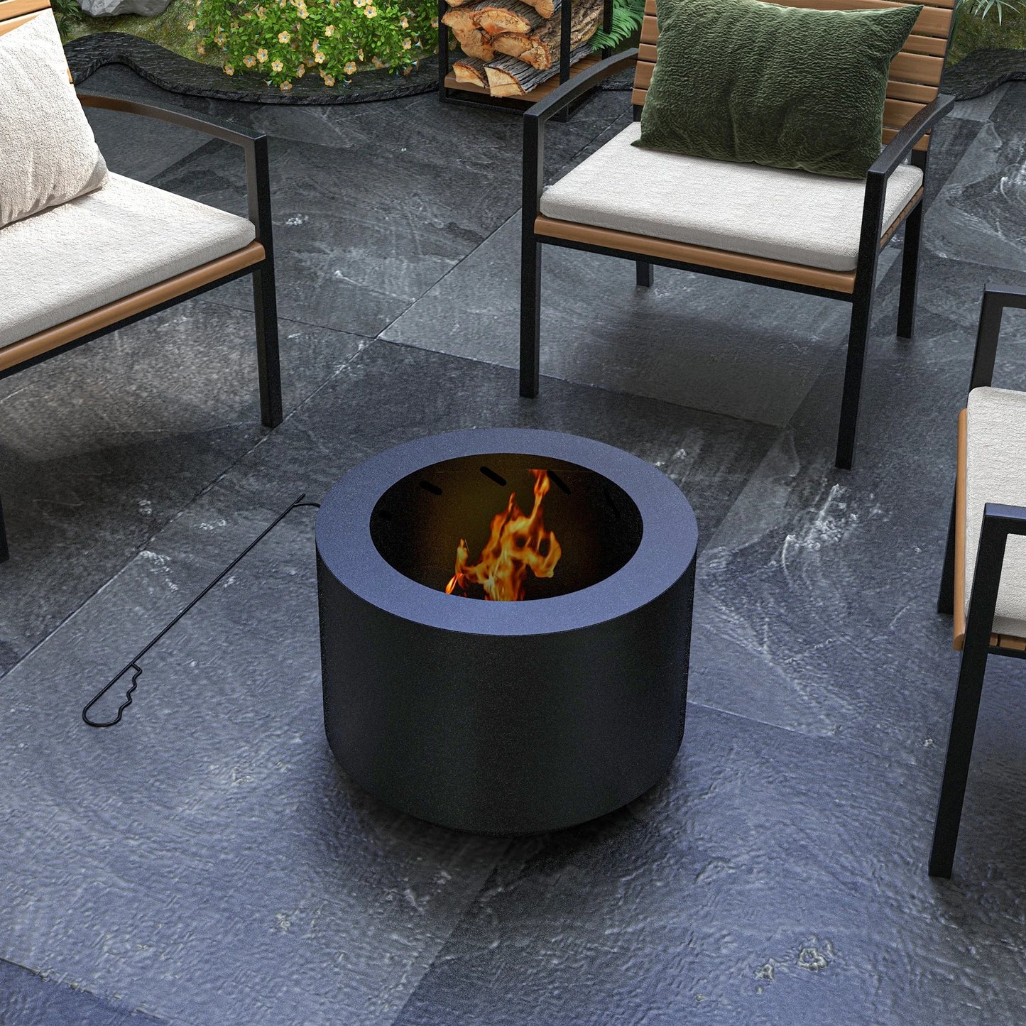 Smokeless Fire Pit with Poker 19" Firepit, Steel, Silver