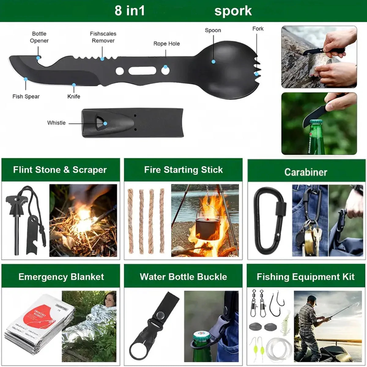 Survival Tool Set Multifunctional Self-defense Supplies and First Aid Kit