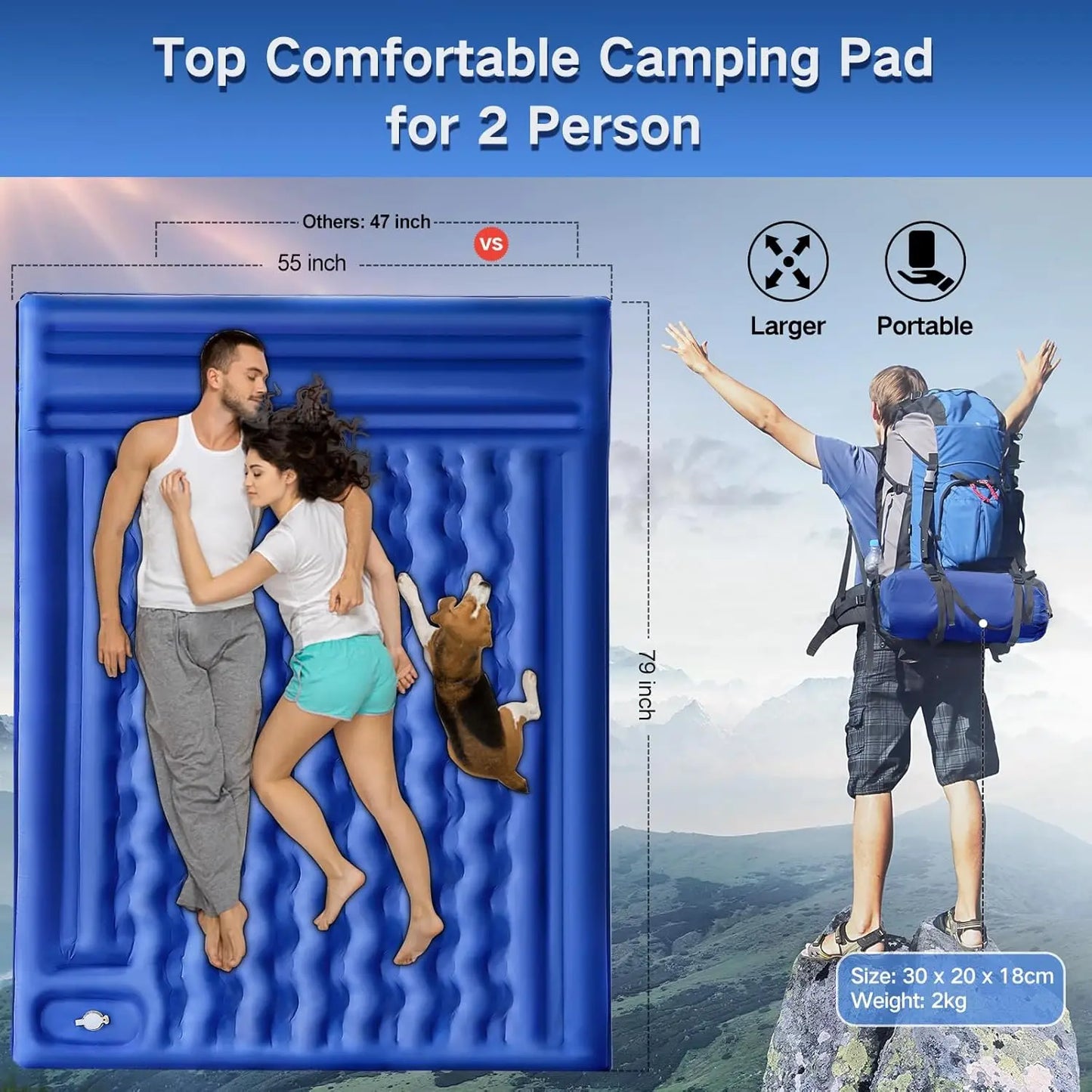 Double Sleeping Inflatable Pad4 Self Inflating 6'' Extra-Thick 2 Person