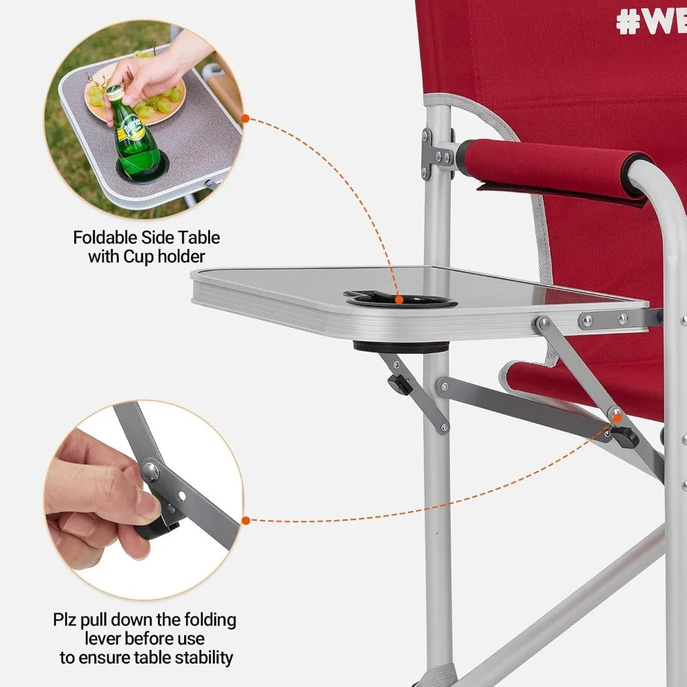 Heavy Duty Oversized Portable Folding Directors Chair with Side Table