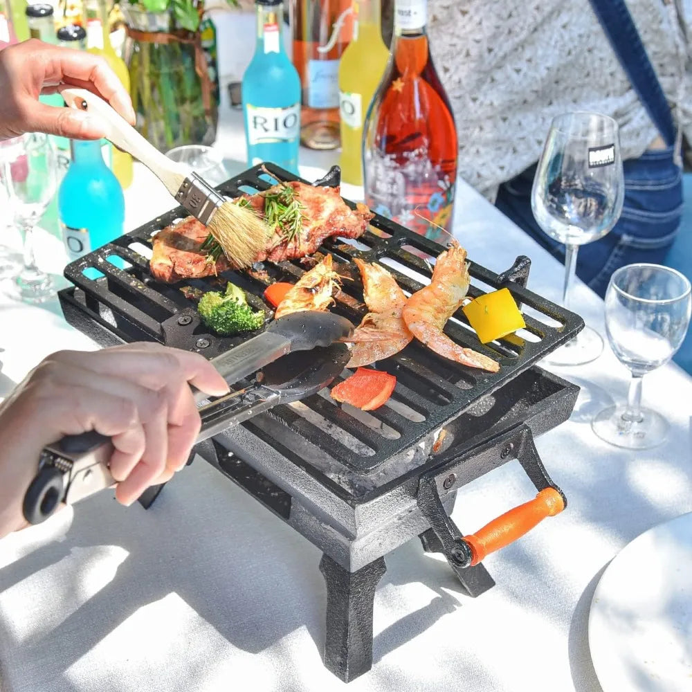Heavy Duty Tabletop Cast Iron Charcoal Grill 12" x 6.8"