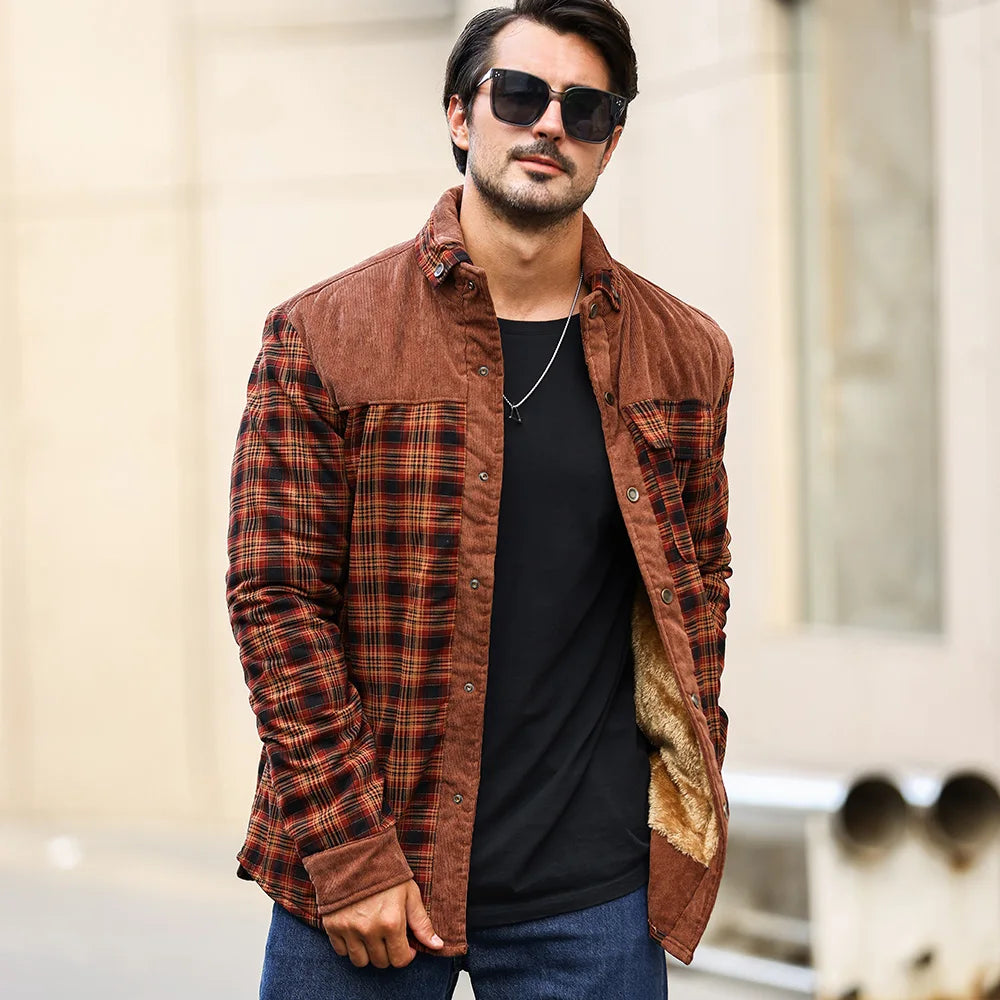 Windproof Warm Casual Bomber, Sherpa Lined Flannel Jacket Men US Size