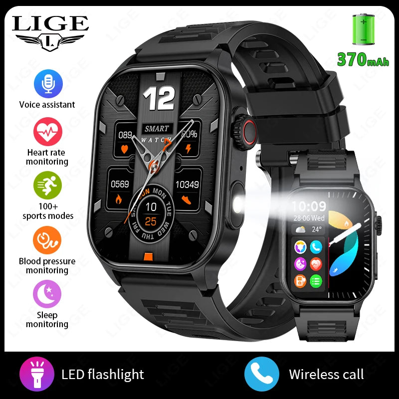 Waterproof Smartwatch 2.01'' Screen LED Bluetooth Flashlight Health Monitor
