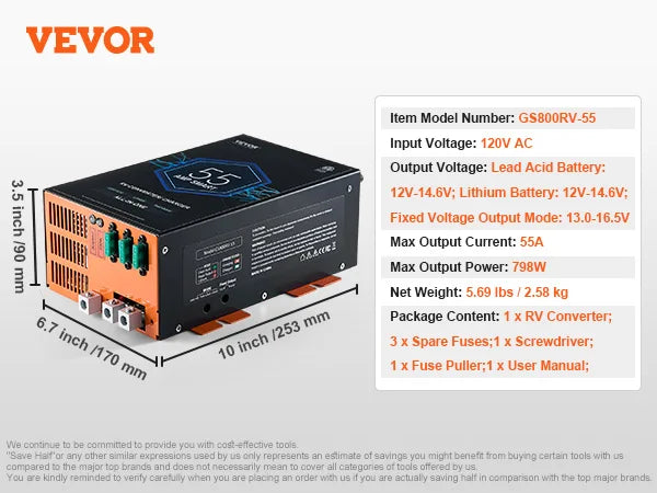 RV Converter 110V AC to 12VDC 4Stage Smart Charging 13V to 16.5V
