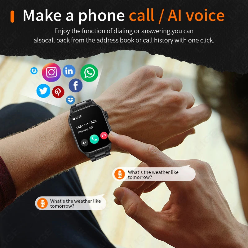 Waterproof Smartwatch 2.01'' Screen LED Bluetooth Flashlight Health Monitor