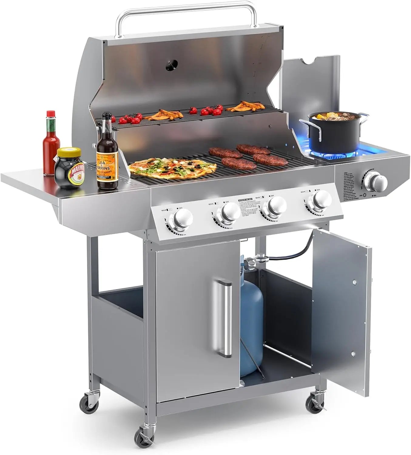 p
Share
![Stainless Steel Gas BBQ Grill with Side Burner & Porcelain-Enameled Cast Iron Grates