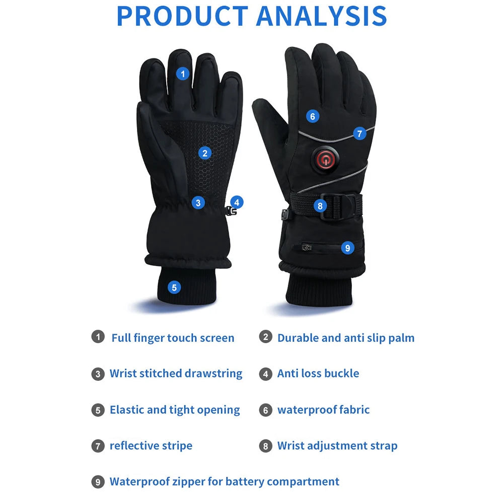 Thermal Heated Waterproof Gloves Touch Screen