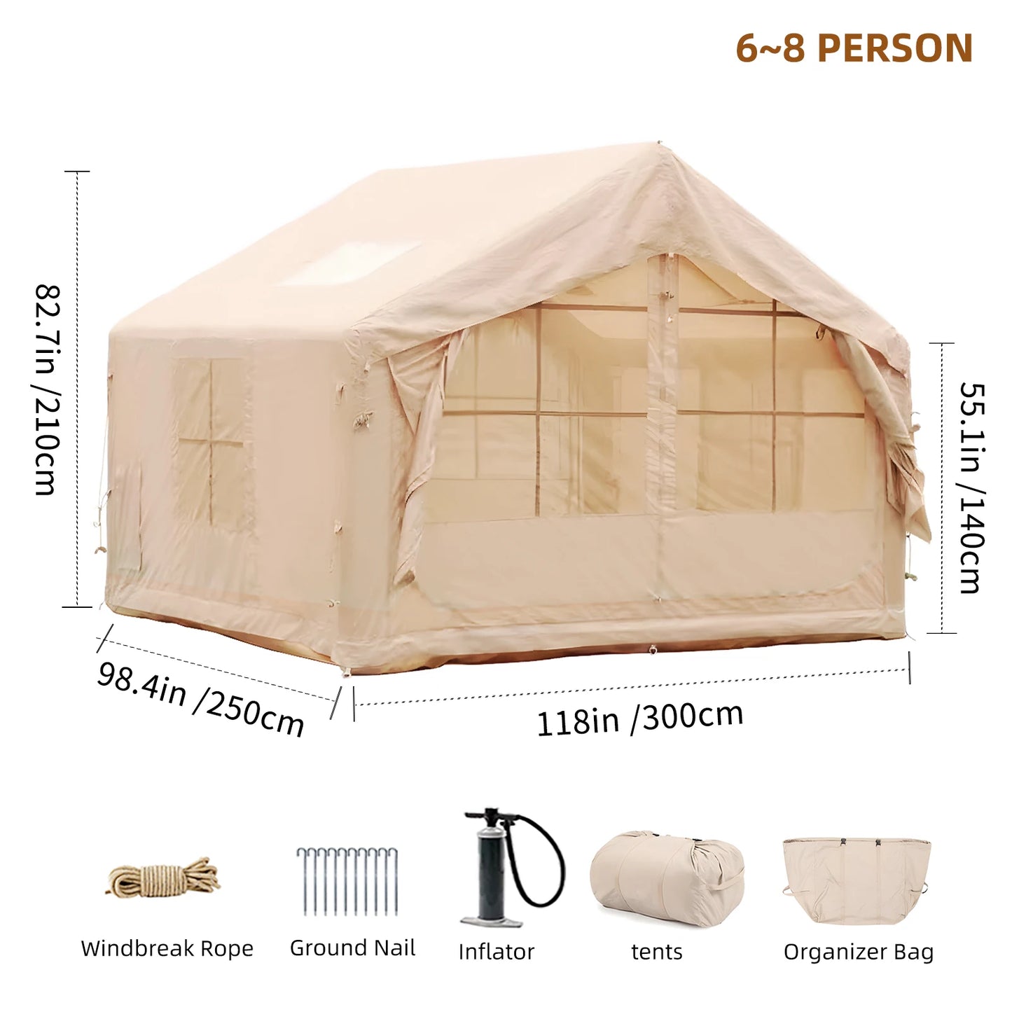 Inflatable Tent for Camping - 6-8 Person with Stove