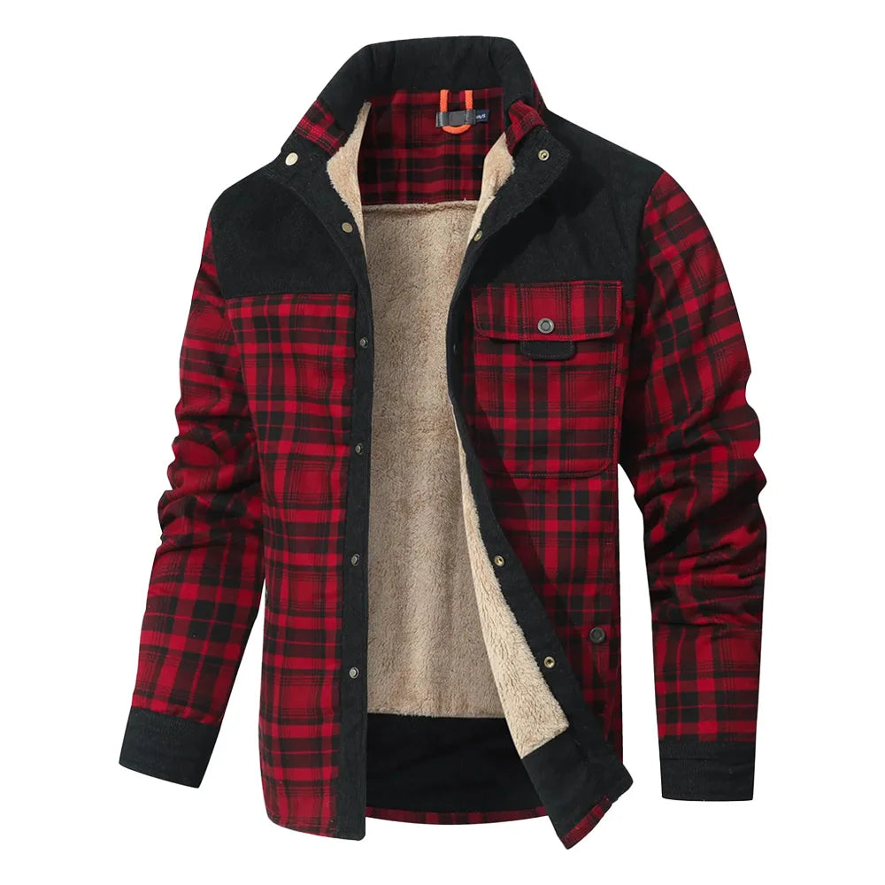 Windproof Warm Casual Bomber, Sherpa Lined Flannel Jacket Men US Size