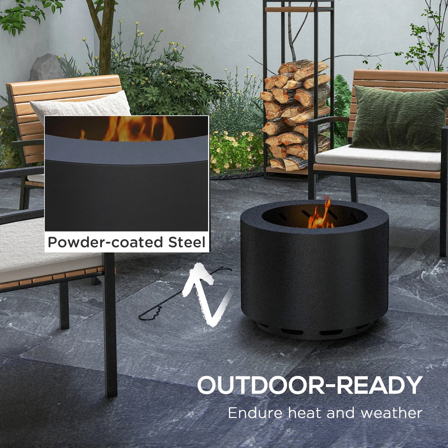 Smokeless Fire Pit with Poker 19" Firepit, Steel, Silver