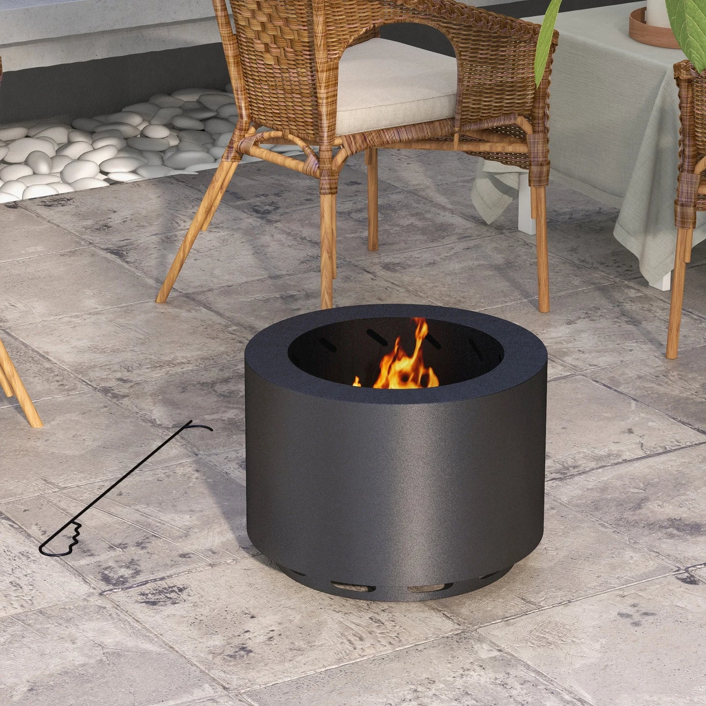 Smokeless Fire Pit with Poker 19" Firepit, Steel, Silver