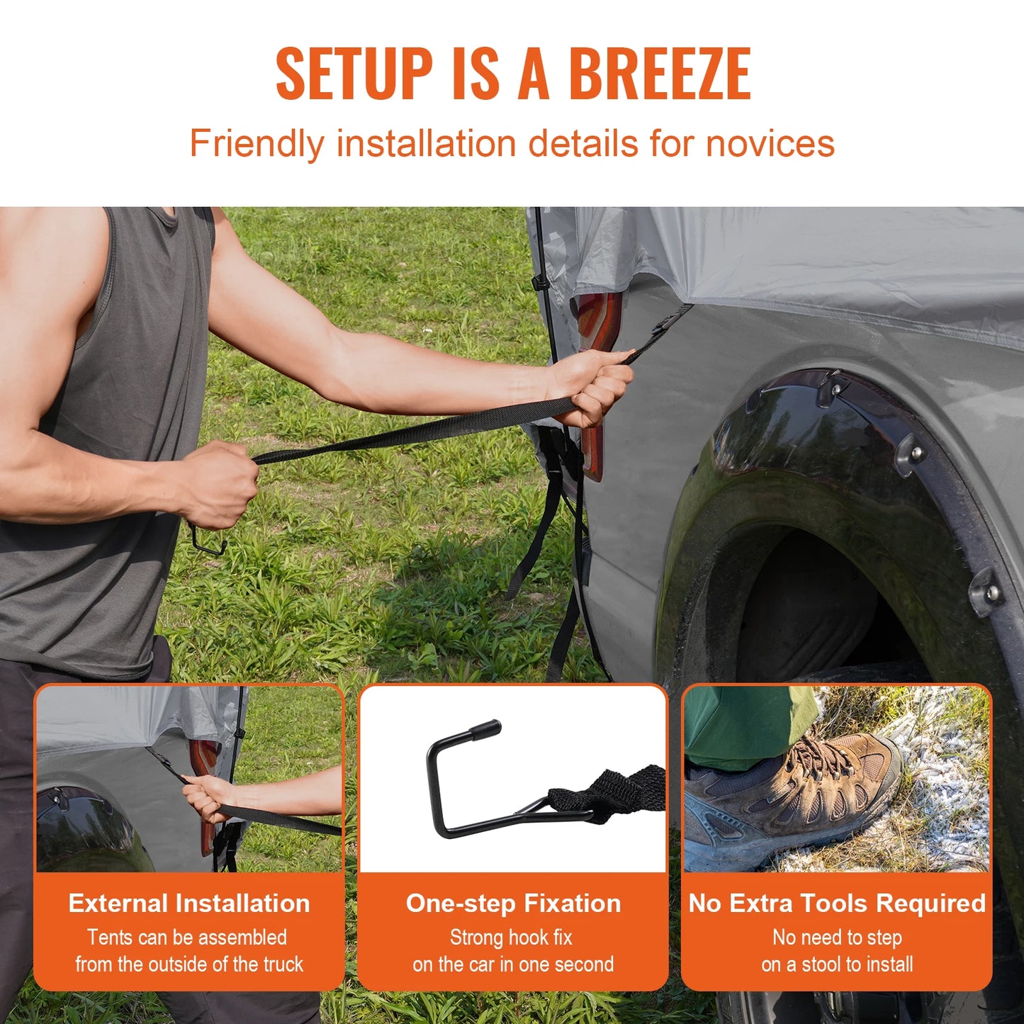 Waterproof Double Layer Truck Bed Tent with Rain Layer 6.4-6.7'/5.5-6'