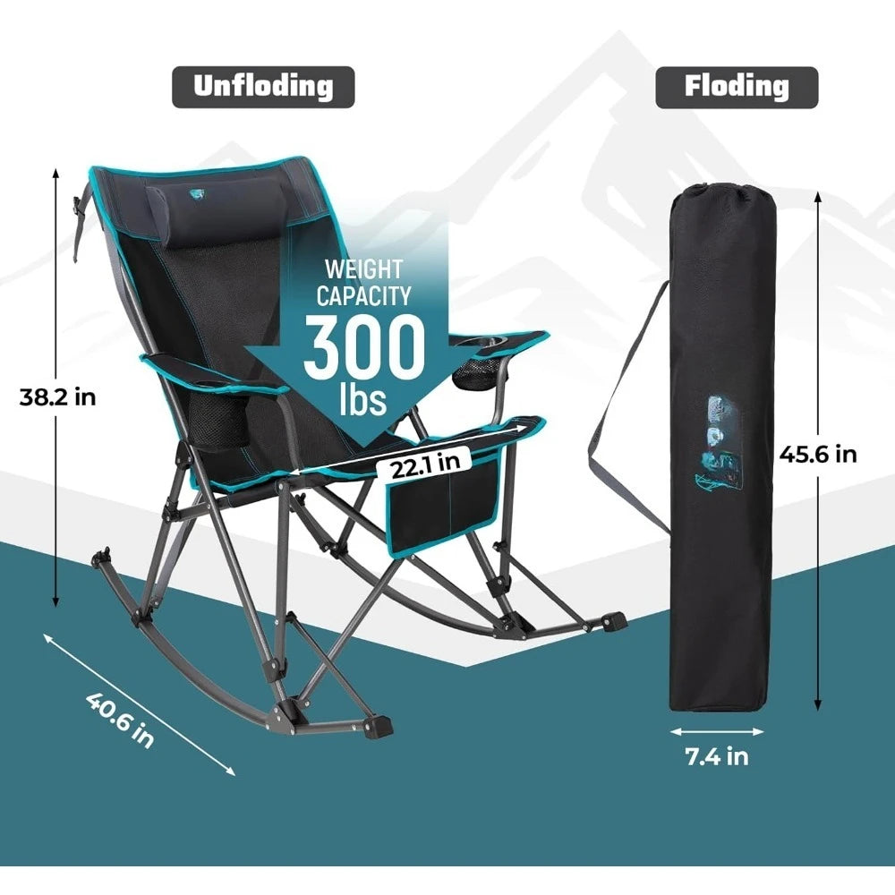 2 Pack Rocking High Mesh Back Portable Folding Chairs with Pillows