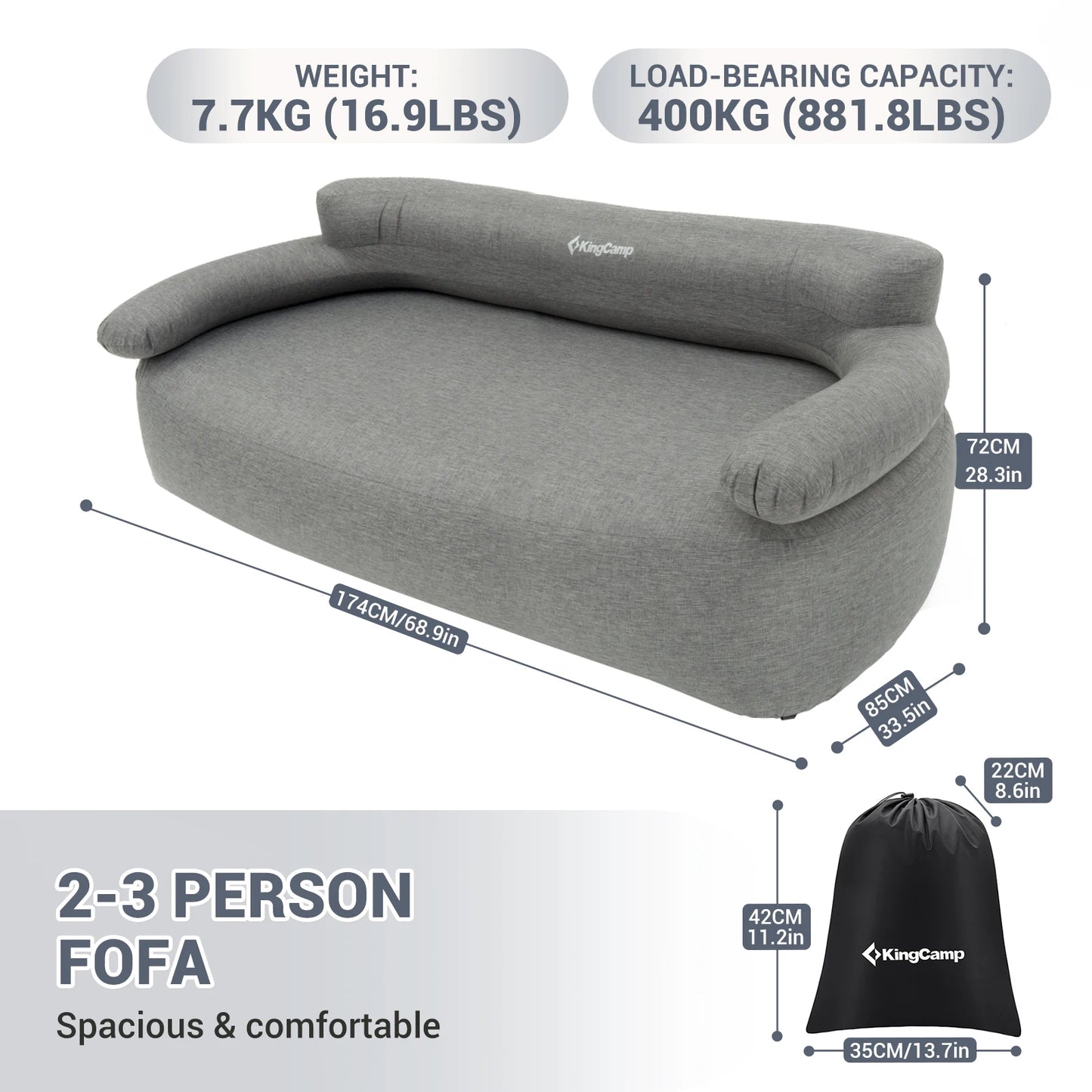 Portable Double Air Couch, Outdoor Air Beach Couch Inflatable Lounger for Camping, Picnics, and Beach Games
