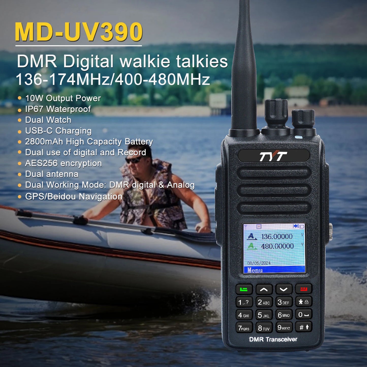 10W GPS IP67 Waterproof Record VHF UHF Dual Band Walkie Talkie