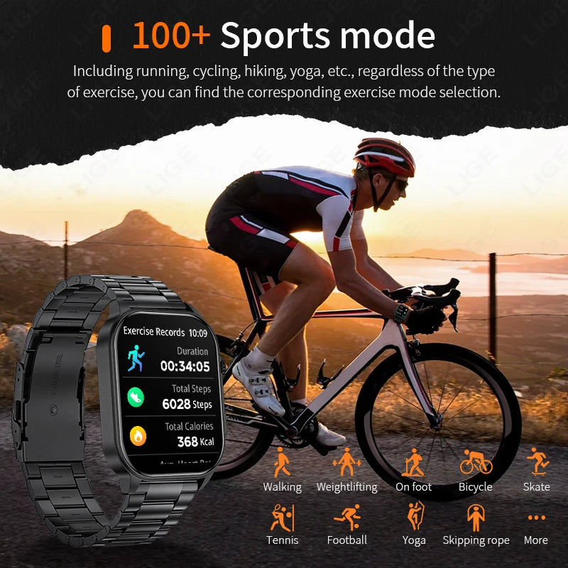 Waterproof Smartwatch 2.01'' Screen LED Bluetooth Flashlight Health Monitor