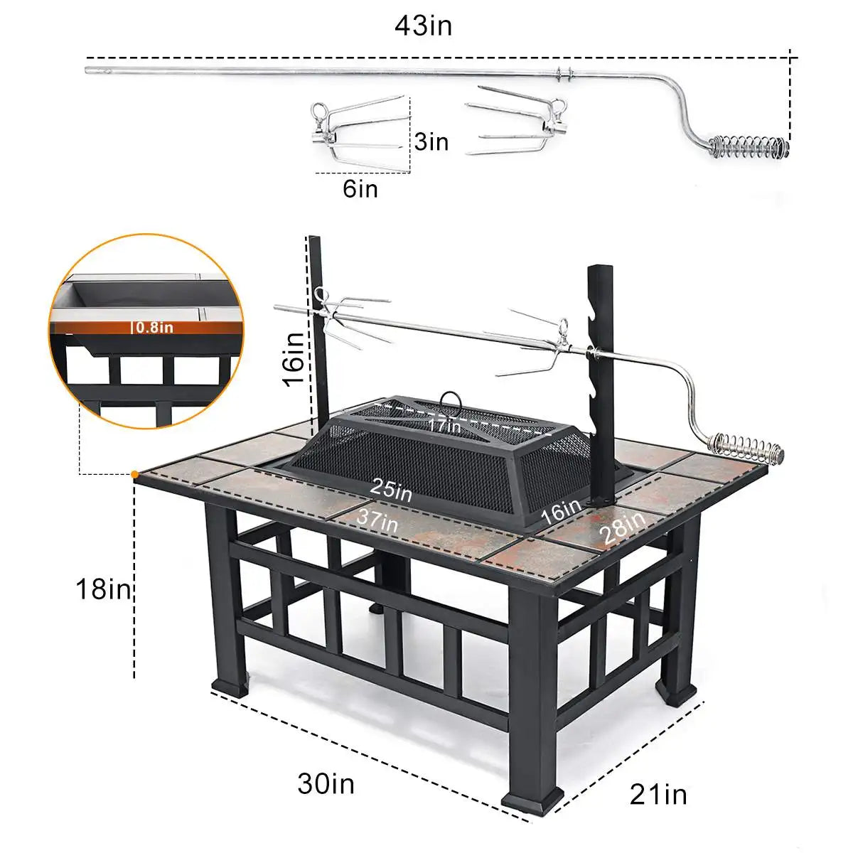 37 Inch Outdoor Patio Fire Pit with Large Steel BBQ Grill