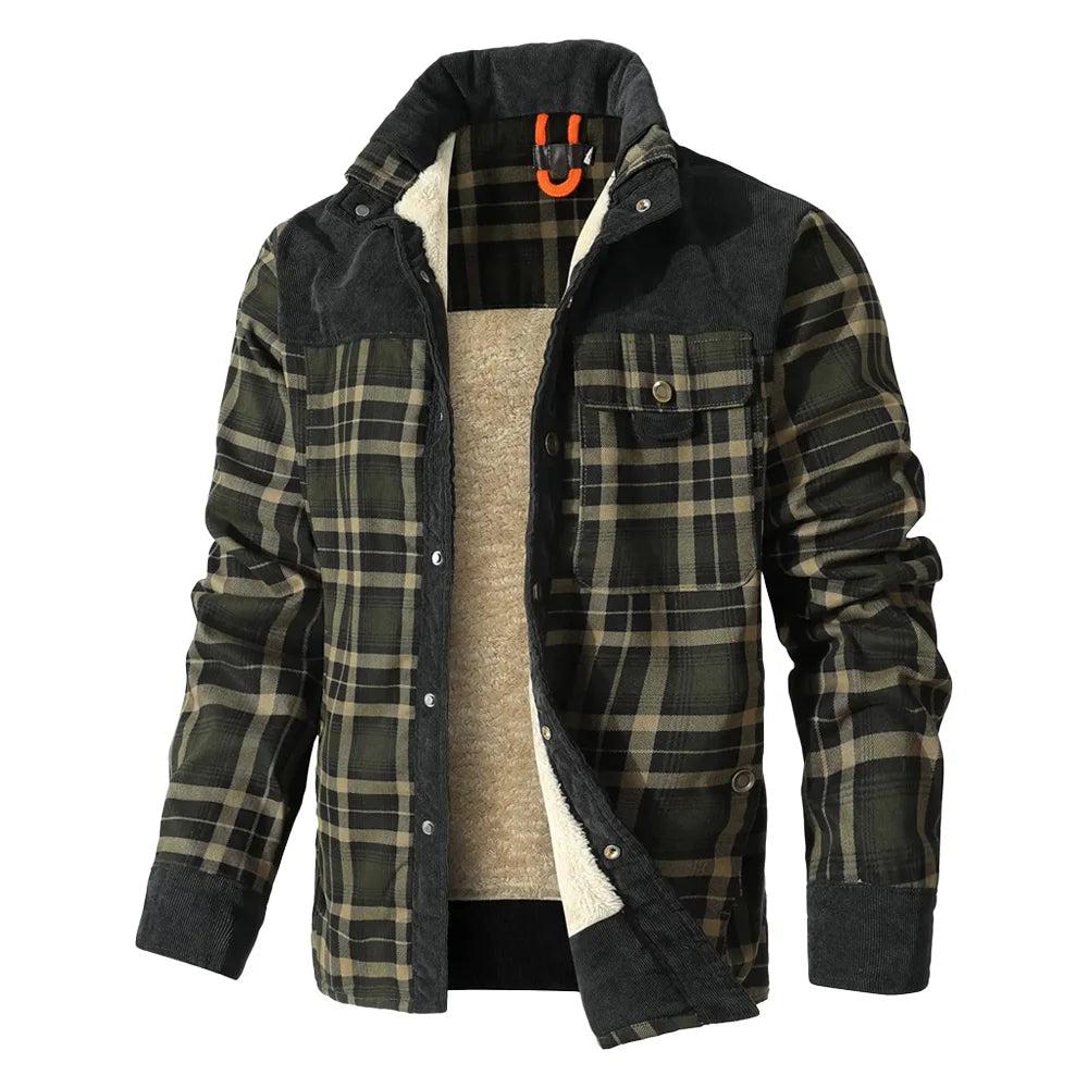 Windproof Warm Casual Bomber, Sherpa Lined Flannel Jacket Men US Size