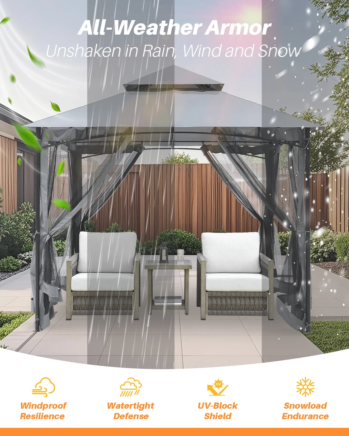 SeeHill 10' X 10' Steel Frame Gazebo with Mosquito Netting