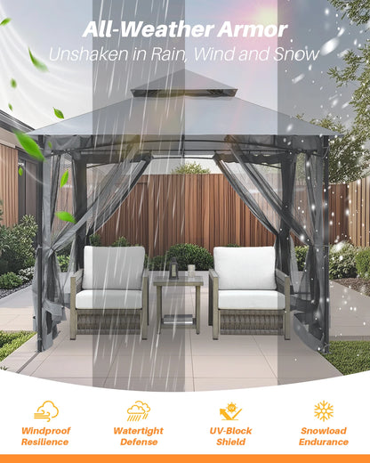 SeeHill 10' X 10' Steel Frame Gazebo with Mosquito Netting