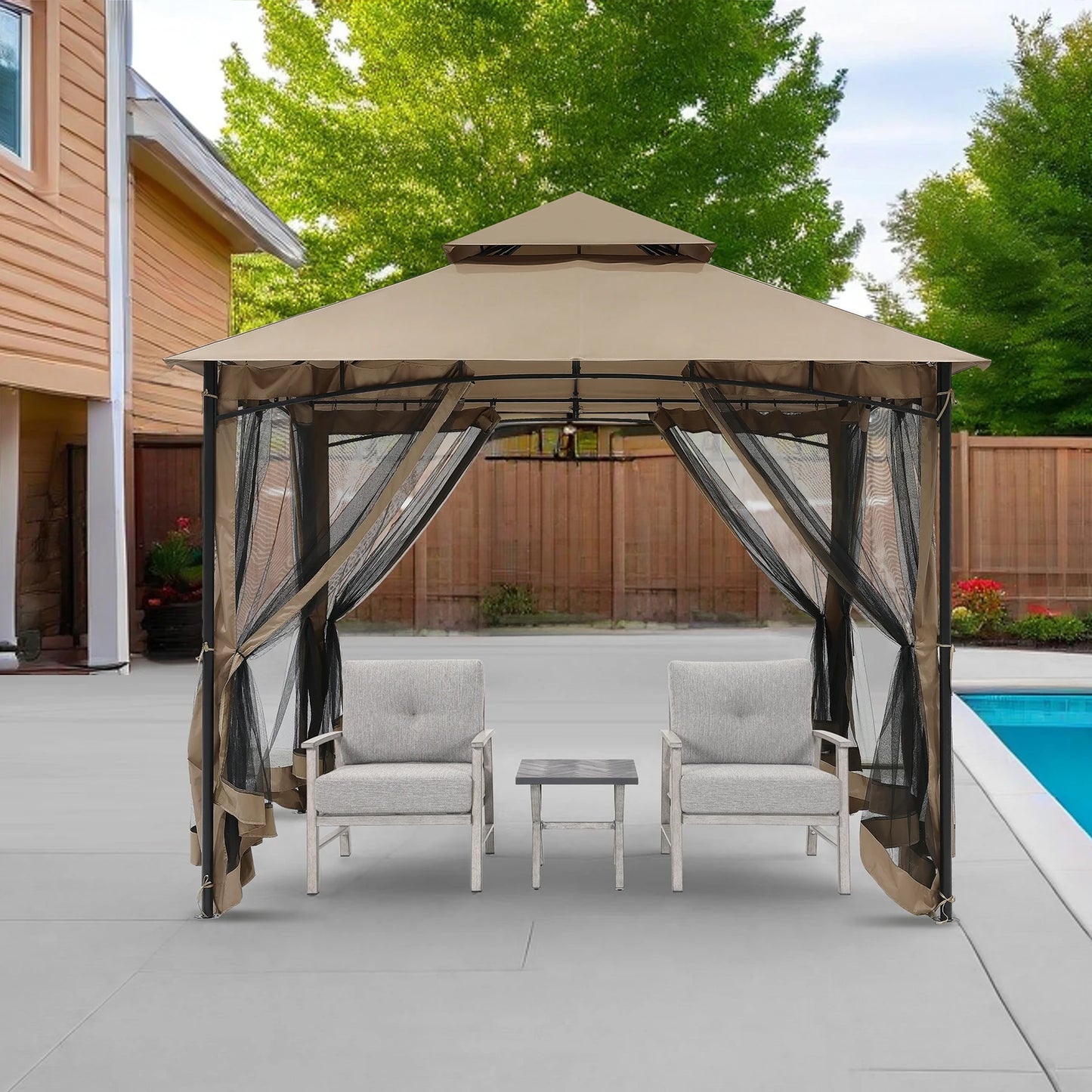 SeeHill 10' X 10' Steel Frame Gazebo with Mosquito Netting
