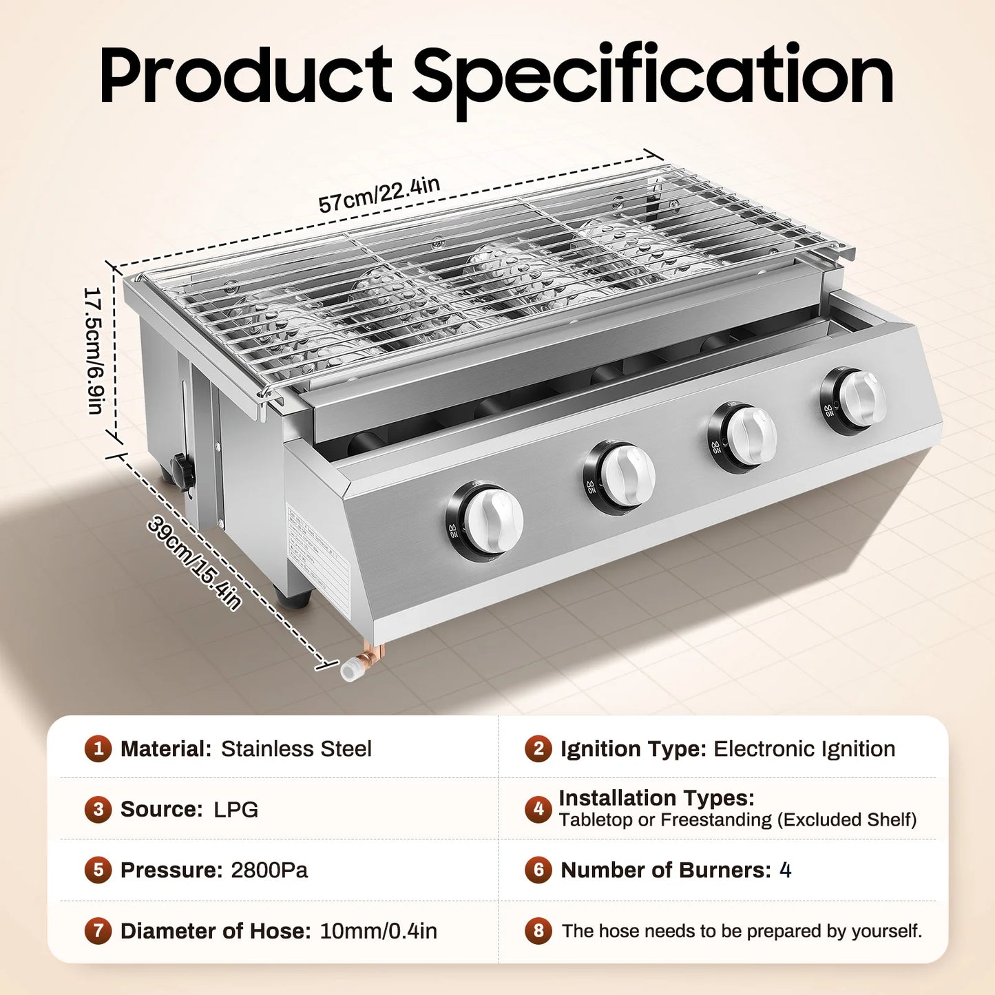 Smokeless Stainless Steel Portable Tabletop Gas Grill