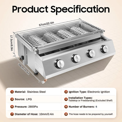 Smokeless Stainless Steel Portable Tabletop Gas Grill