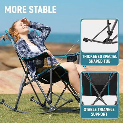 2 Pack Rocking High Mesh Back Portable Folding Chairs with Pillows