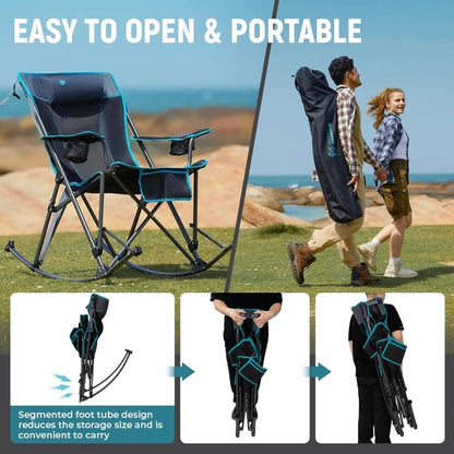 2 Pack Rocking High Mesh Back Portable Folding Chairs with Pillows