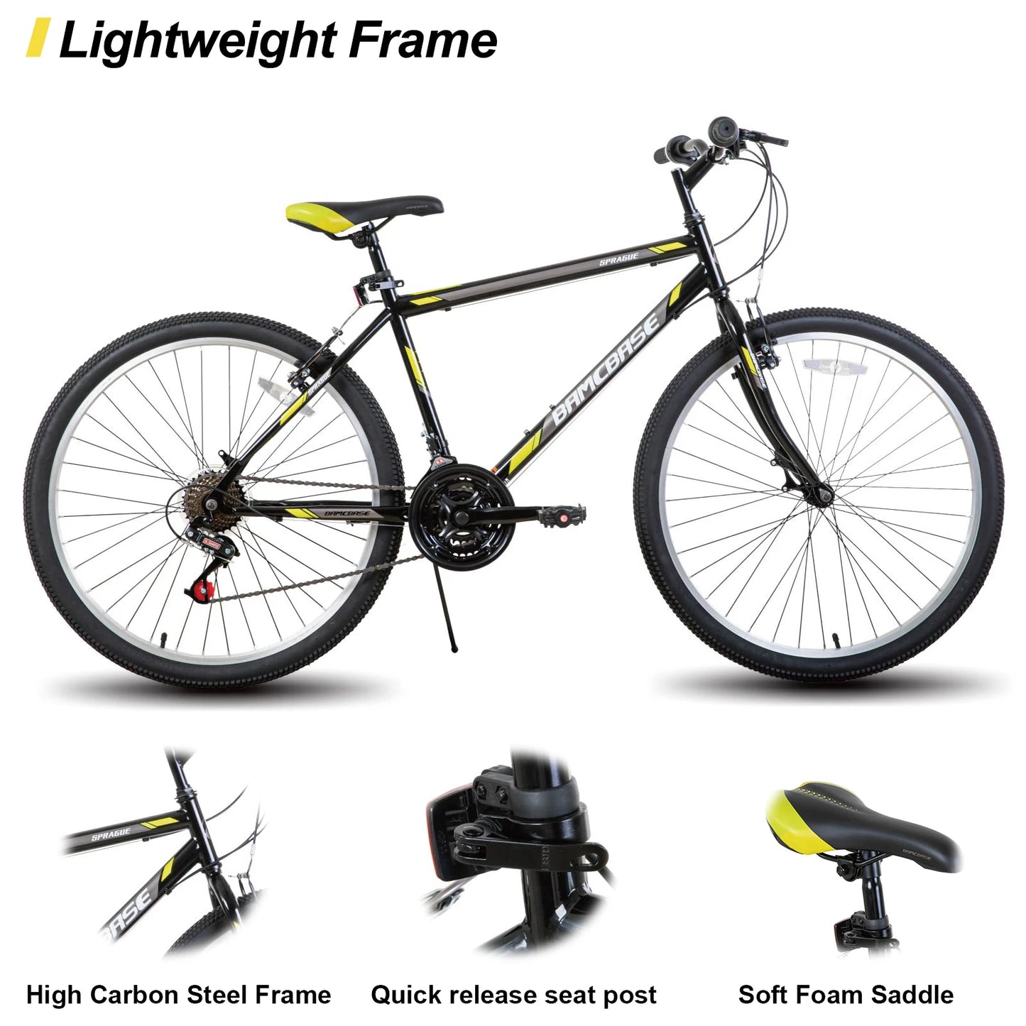 Mountain Bike for Men Women, 21 Speeds High-Carbon Steel Frame
