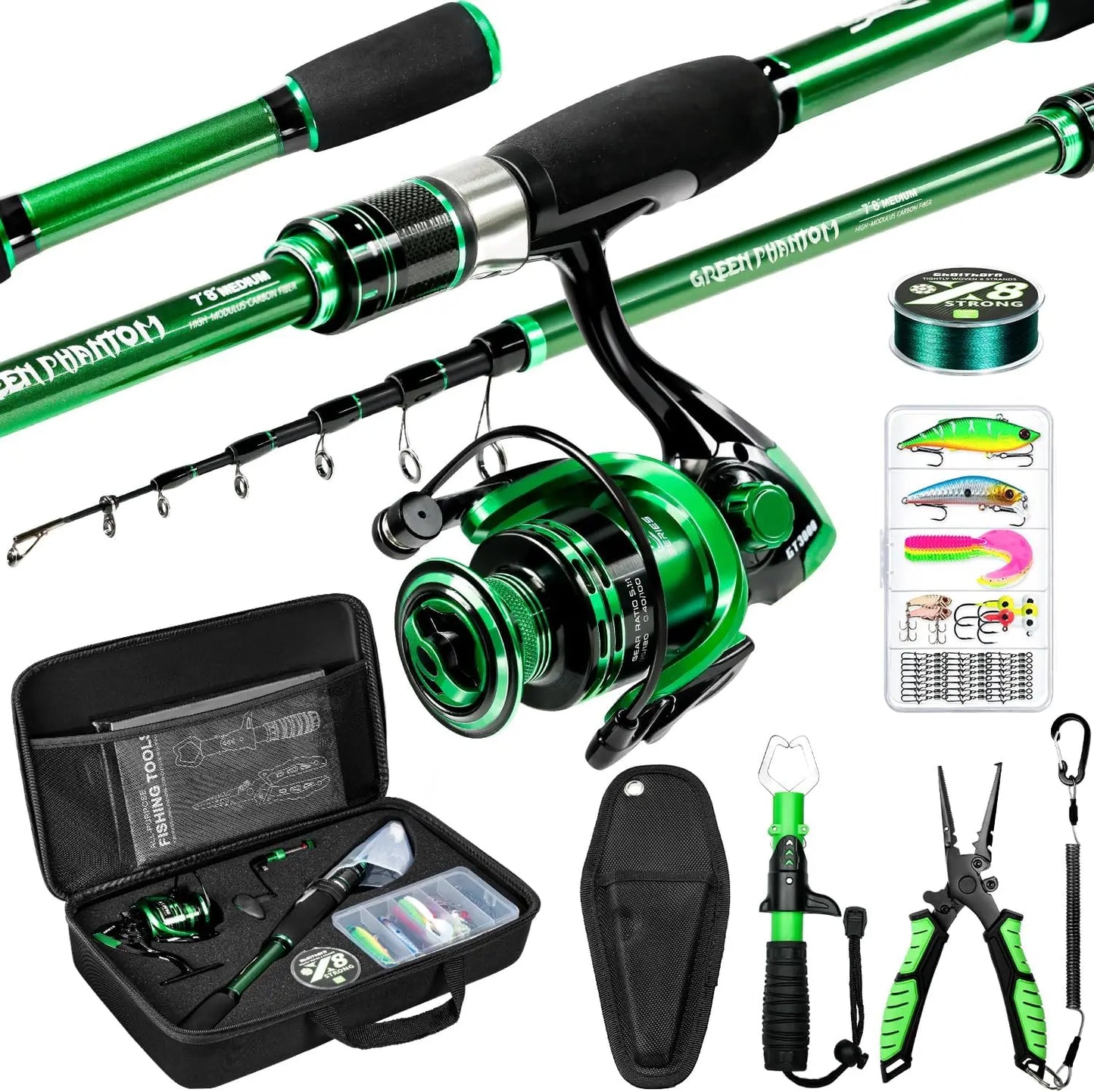 Graphite Telescoping Fishing Pole Portable Travel Kit