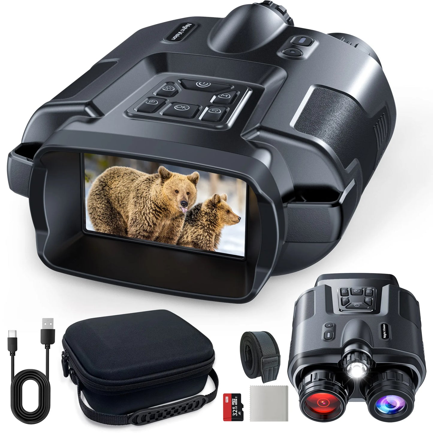 4K Night Vision Binoculars 3inch Screen 8X Digital Zoom With Tactical Light