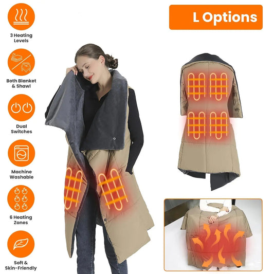 USB Heated Blanket Poncho with Zipper, Arm Pockets