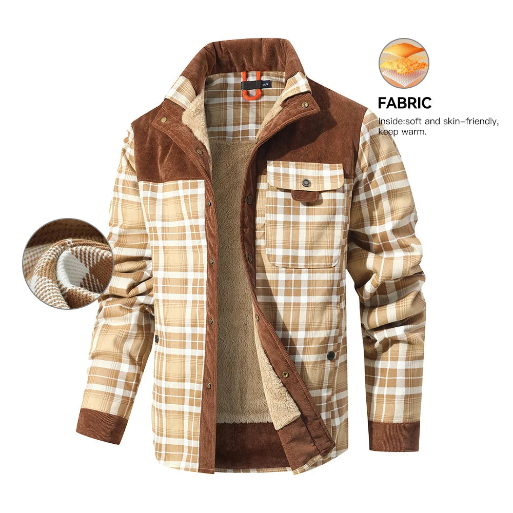 Windproof Warm Casual Bomber, Sherpa Lined Flannel Jacket Men US Size
