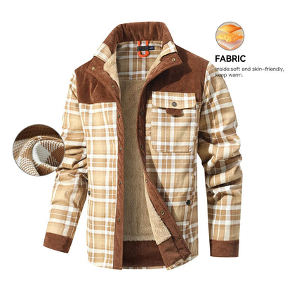 Windproof Warm Casual Bomber, Sherpa Lined Flannel Jacket Men US Size